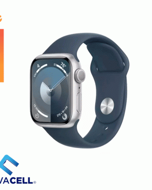 45MM-APPLE WATCH-SERIE 9-GPS CAJA PLATA / CORREA AZUL – (A+) (CABLE ORG)(CORREA ORG)