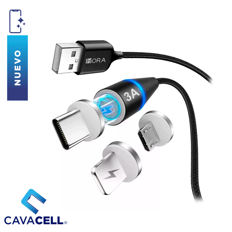 CABLE 1H USB-A -VARIAS PUNTAS IMAN-CAB253  NEGRO