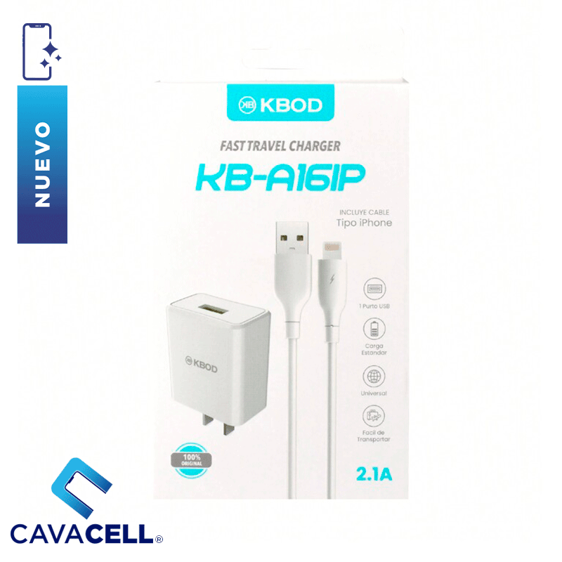 CARGADOR BLANCO-KBOD USB-A – LIGHTNING 2.1A KB-A16IP