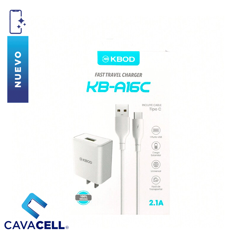 CARGADOR BLANCO-KBOD USB-A – USB-C 2.1A KB-A16C