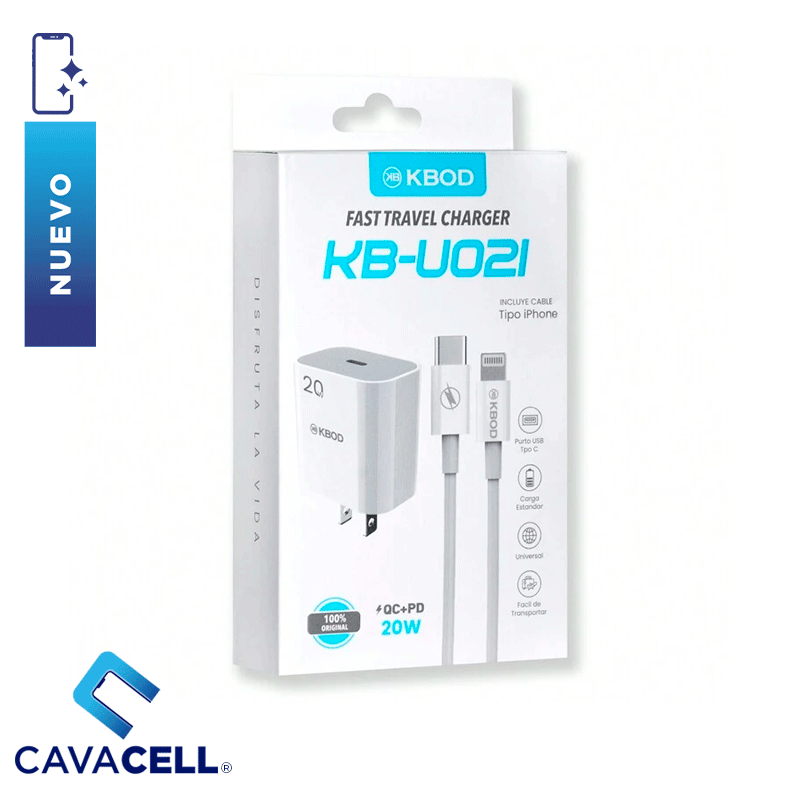 CARGADOR BLANCO-KBOD USB-C – LIGHTNING 20W  KB-UO21